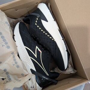 Diadora Black and White Sneakers with Gold Accents